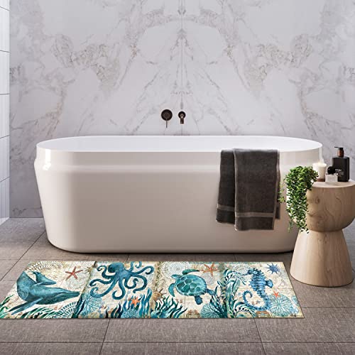 Gubiyu Ocean Animal Area Rug Tropical Beach Sea Turtle Octopus Rug Polyester Non Slip Bathroom Rug Runner Rug Washable Kitchen Rugs Mat For Living Dining Dorm Room Bedroom Home Decorative 23.6"X59" #TOP5