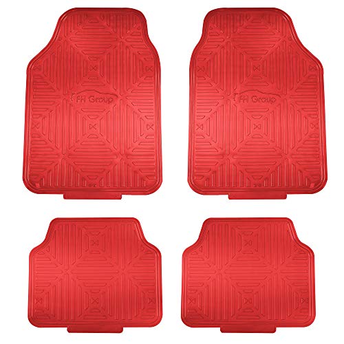 FH Group Automotive Floor Mats - Heavy-Duty Red Metallic Rubber Floor Mats for Cars, Universal Fit Full Set, Climaproof Floor Mats, Trimmable Floor Mats for Most Sedan, SUV, Truck Floor Mats