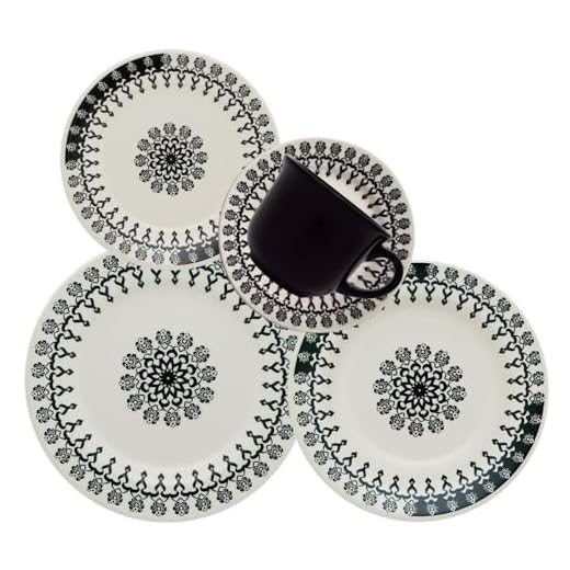 Aparelho de Jantar e Chá Biona Donna Folk Marfim/Preto 20 Peças