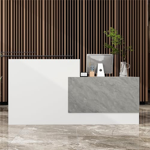 DEZAGCE Mostrador de recepción, mostrador de recepción con 6 estantes, mostrador de recepción, mostrador de tienda, mostrador de venta con cajón de teclado, mueble de recepción, MDF, 220 x 60 x 110