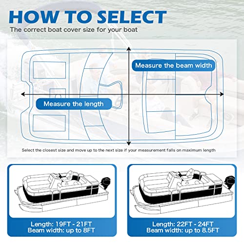 Solim Trailerable 800D Pu Heavy Duty Pontoon Boat Cover, 19-21Ft Waterproof Oxford Marine Grade Uv Resistant Polyester Canvas Cover, Boat Cover For Pontoon With 14 Adjustable Tie Down Straps, Gray #TOP4