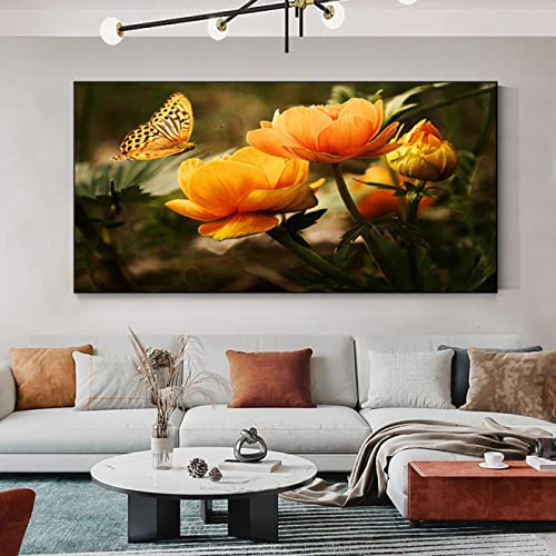 Toile murale fleur et papillon KEBIA 70x140 cm pour salon et chambre