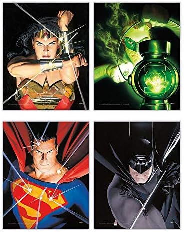 TRENDYPRINT DC Comics – Justice League – Alex Ross Art – Wonder Woman – Green Lantern – Superman - Batman - Set of Four 8" x 10" Wall Art – Great for Gifting or Collecting
