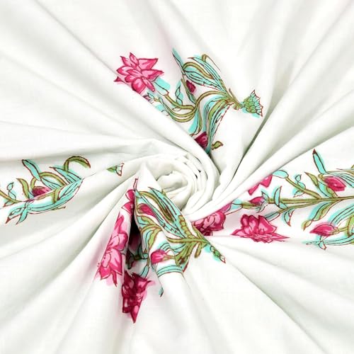 Image of BLOCKS OF INDIA 100% Cotton Dohar King Size Reversible Hand Block Printed Malmal Summer Dohar /Blanket (Turquoise Flower)