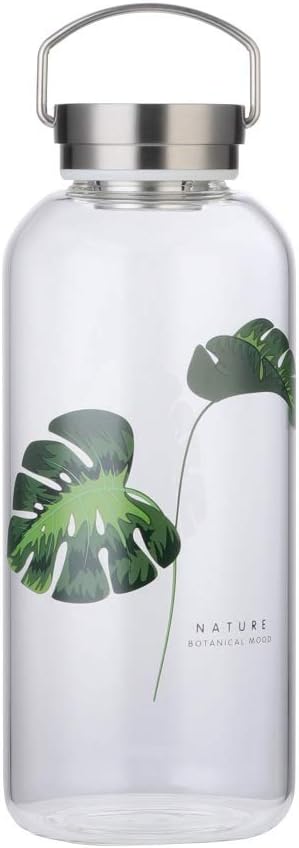 Glass Water Bottle 48 Oz Wide Mouth Bpa Free Leakproof, Stainless Steel Lid Neoprene Sleeve