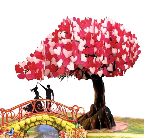 Anniversary Pop Up Card, 3D Love Tree Hearts with Couple, Wedding Anniversary Card for Wife...