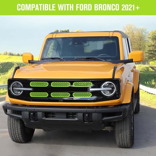 Image of Jimen Compatible with Ford Bronco 2021-2023, 6PCS Front Grille Inserts Mesh Grill Cover Exterior Trim Accessories (Green)