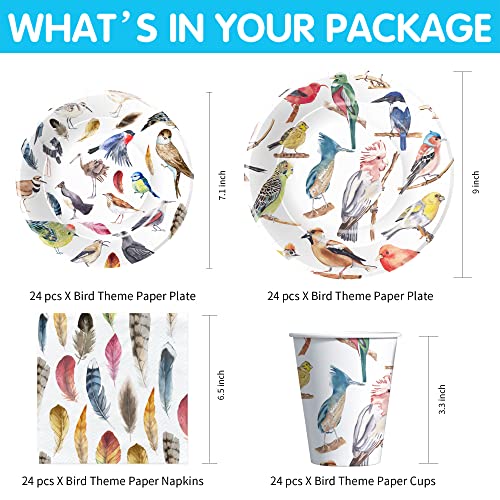 Xigejob Bird Party Decorations Tableware, Bird Birthday Party Supplies, Plate, Cup, Napkin, Tablecloth, Cutlery, Colorful Bird Bridal Baby Shower Birthday Wedding Summer Tea Party Dinnerware, Serve 24 #TOP1