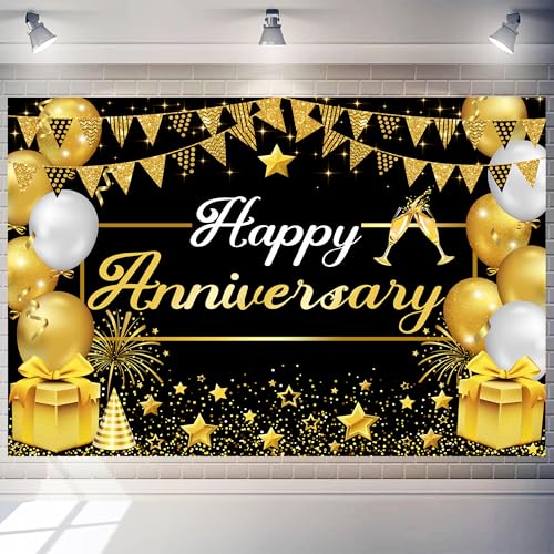 Art_Angels Happy Anniversary Backdrop 7x5 ft Large Black and Gold