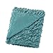 Comfort Spaces Ruched Faux Fur Plush 3 Piece Throw Blanket Set Ultra Soft Fluffy with 2 Square Pillow Covers, 50"x60", Teal