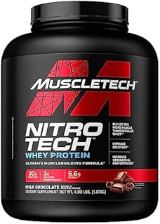 MUSCLETECH Proteiny w proszku, nitro-Tech izolaty białkowe i peptydy, proteinowy proszek do budowy mięśni, dla mężczyzn i kobiet, czekolada mleczna, 1,81 kg (1 opakowanie), (opakowanie może się