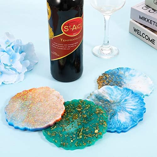 Vaceer 4PCS Coaster Moulds Round Irregular Epoxy Resin Silicone Coaster Cup Holder Moulds for DIY Home Decor