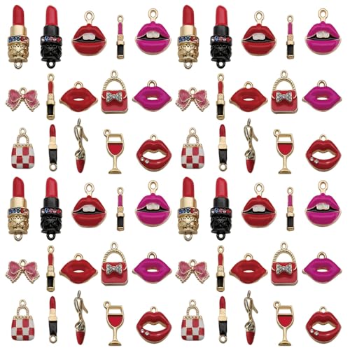 Youdiyla 32pcs Alloy enamel women's red small fragrance style set series Pendant Jewelry Making DIY Keychain Earrings Pendant Various Design Charms for Jewelry Making Bracelets Necklace (SN201)