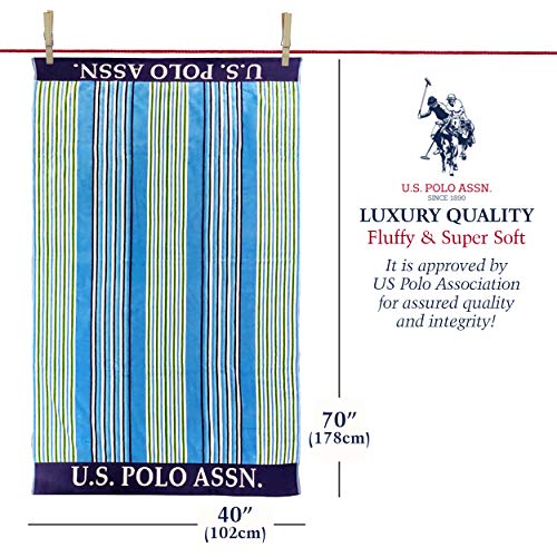 U.s. Polo Assn. Oversized (40” X 70”) Striped Nautical Design Beach Towel - Luxury Plush Cotton Hotel Quality For Bath, Pool - Port Stripe #TOP5