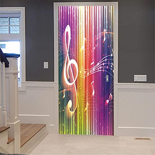 Pegatinas De Mural De Puerta 3D Peel And Stick- Rayas Coloridas Del Símbolo De La Música 77 X 200 Cm - Calcomanías Autoadhesivas Para Puertas Pvc Extraíble Impermeable Puerta Papel Tapiz Arte De La P