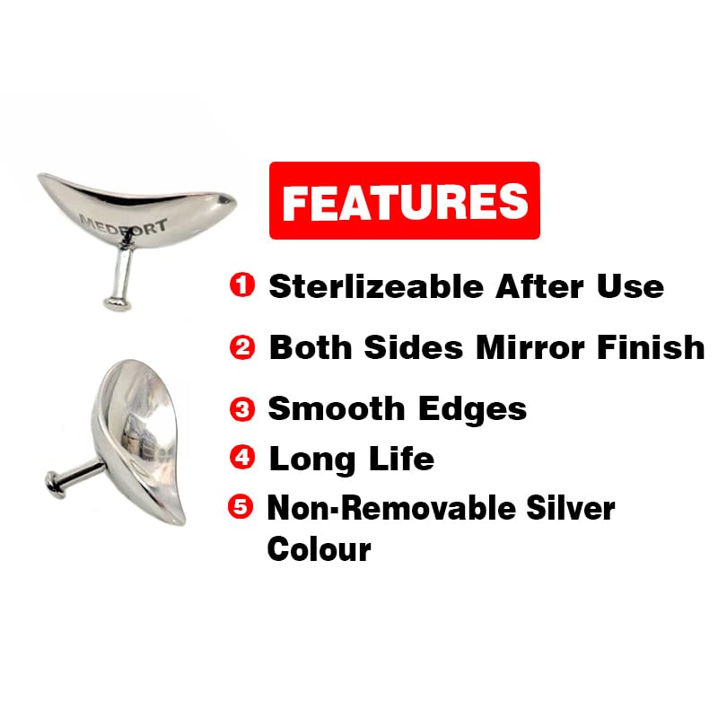 Medfort Corneal Eye Shield Protector Stainless Steel laser eye shields Both Sides Mirror Finish Laser & Eye Protection Set of 2 (Silver, Large (29 x 21mm))