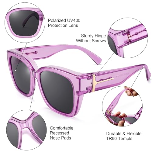 Image of URUMQI Polarized Sunglasses Fit Over Glasses Women Men UV400 Trendy Shades