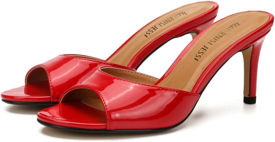 MAIERNISI JESSI Women's Mule Heels, Open Toe Slip-On Kitten Sandals, 3.07 Inch Stiletto Heel, Unisex Series