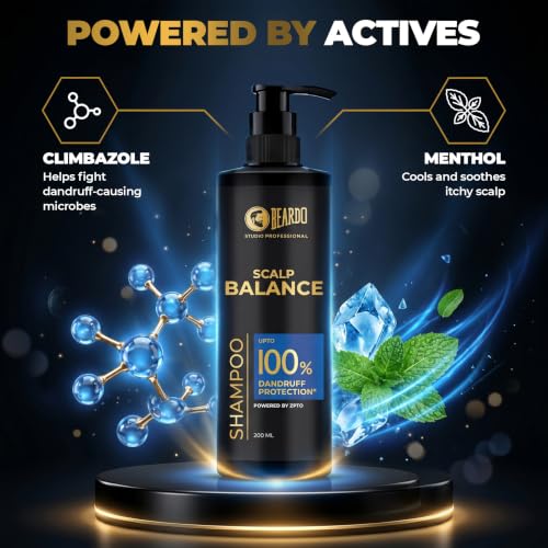 Image of Beardo Studio Professional Scalp Balance Shampoo for Men | Salon-Grade Scalp Care at Home | Deep Cleansing Shampoo with Climbazole & Menthol | Helps Control Dandruff, Excess Oil & Itchy Scalp | 200ml