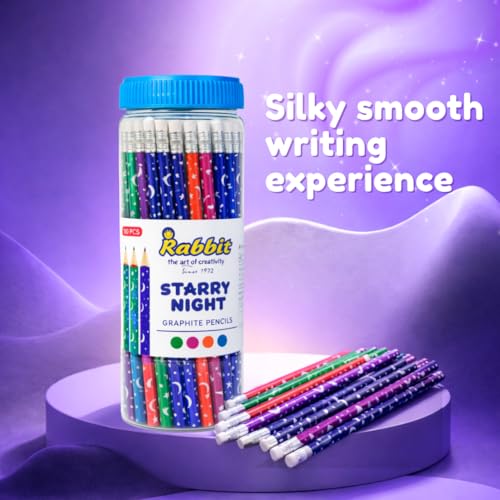 Image of Starry Night Pencils (Pack of 50) | Super Fun Unicorn & Space Cartoon Theme Dark Lead Pencils for Kids | HB Writing Pencils for Girls & Boys | School & Return Gift Stationery.