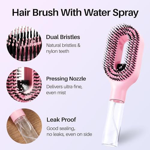 Noldena Hair Brush with Built-In Water Spray, Pink — view 3