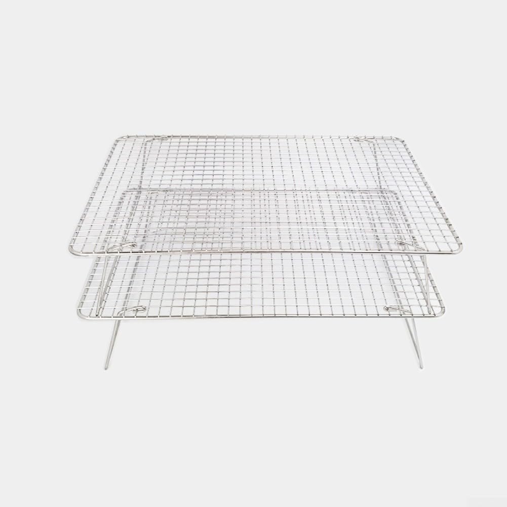 Juego de rejillas de enfriamiento de acero inoxidable de grado 304 de alta resistencia para pasteles, galletas, diseño apilable para ahorrar espacio de almacenamiento, 16.5 x 12 x 3.5 pulgadas, color