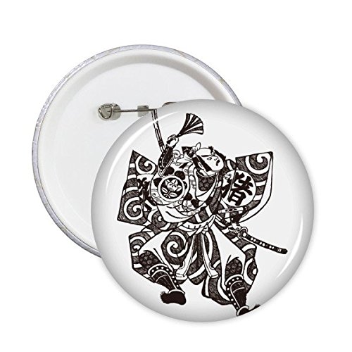 Badge Samouraï Japonais Épée Kimono Pins Rond Noir Décoration Vêtement Sac Croquis Art 5Pcs