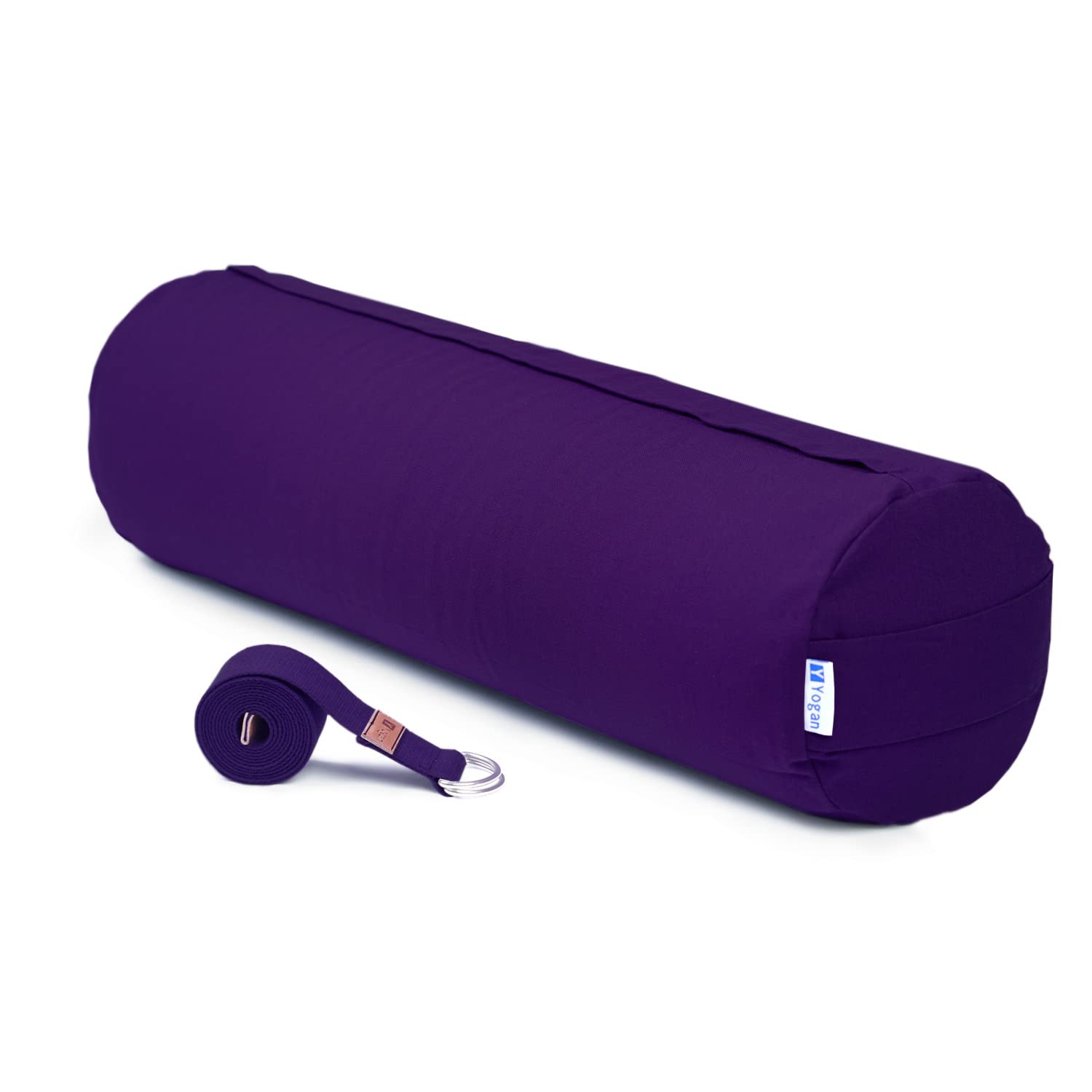 Yogan Yoga Bolster with a Yoga Belt/Strap | Natural Buckwheat Hulls Filling | Outer Cover (Could be Removed and Washed) - Made of 100% Organic Cotton (Royal Purple)