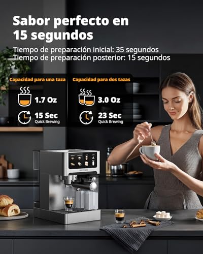 Miniatura 2 de Airmsen Cafetera Espresso 20 Bar Con Autofroter De Leche Para Hogar, Cappuccino Y Latte, Cafetera Doble Caldera 15s Quick Estrazione 1350w 1000w, Acero Inoxidable, Depósito 60 Oz, Pantalla Táctil