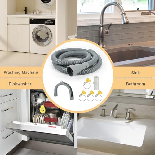 Image of 3.3ft Universal Washing Machine Drain Hose Extension Kit, 7-Piece Set with Adapter, U-Bend Bracket, 4 Clamps, Flexible Washer & Dishwasher Drain Hose, Fits Dehumidifiers & Laundry Machines