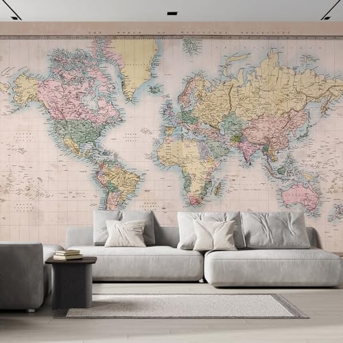 Antique Mercator World Map Wall Mural (66x96) 4-piece, removable
