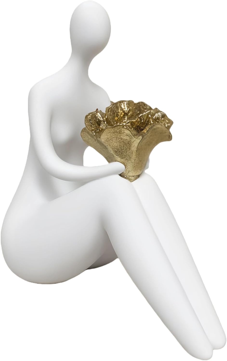 Lescafita White Abstract Figure Statue with Flowers, Modern Resin Sculpture for Home Decor, Minimalist Figurine Art for Living Room, Office Desk, Gift for Art Lovers