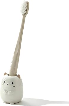 Mini Cat Ceramic Toothbrush Holder for Bathroom Cute Animal Decor