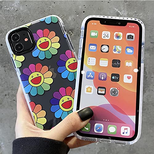 Kwolykim Colorful Smile Face Sunflower Floral Flower Pattern For Iphone 11 Case Cute Rainbow Sunflowers For Iphone 11 6.1'' Clear Tpu Fashion Shockproof Protective Case For Girls Boys #TOP3