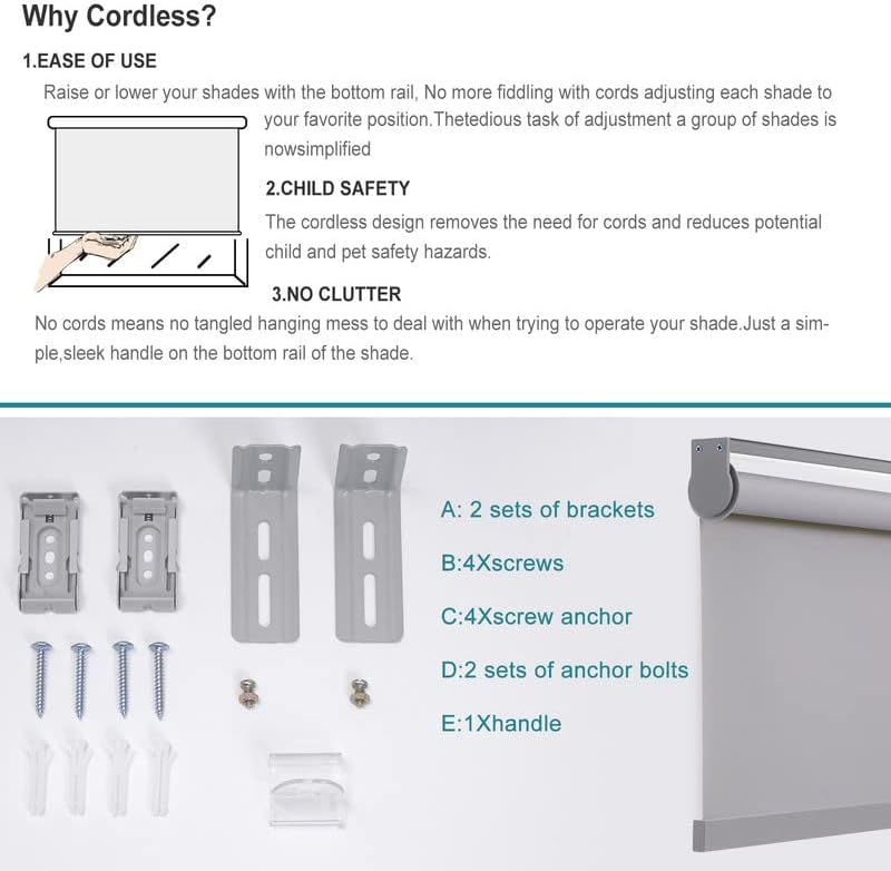 Miniatura 8 de Changshade Persiana enrollable de tela sin cordón, persianas de bloqueo de luz para ventanas con aislamiento térmico, protección UV, persianas