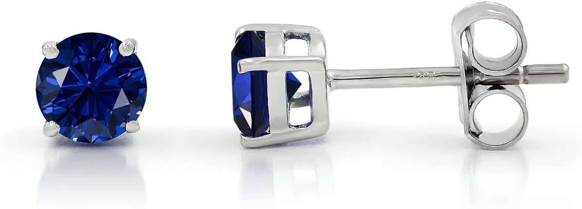925 Sterling Silver 5mm Round 1.00 ct Genuine Gemstone Birthstone Stud Earrings, Giorgio Bergamo