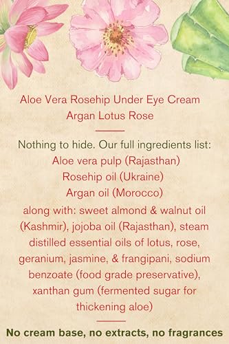 Image of The Nature Mill Aloe Vera Rosehip Under Eye Cream. All natural cream for dark circles removal. Wrinkles, fine lines, & puffy eyes reducer. Made with aloe vera & cold pressed oils | 20g
