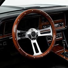 18" Universal Steering Wheel 455mm Chrome Aluminum Spokes Wood Grip, 5-Bolt Replacement for Kenworth for Peterbilt for Freightliner for Volvo65mm Deep Dish Design 18inch Truck Steering Wheel