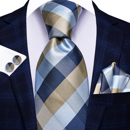 Image of Hi-Tie 3 Pcs Gift Box Mens Tie Set Necktie with Pocket Square Cufflinks Lapel Pin Silk Neck Tie Collection