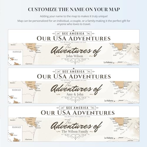 Image of IPIC - Custom Canvas USA Map for Wall Decor, Push Pin Board Decor to Mark Travels, Personalized Artwork with Names and Message on, Large USA Travel Map Print for Home, Office, Study, and RV