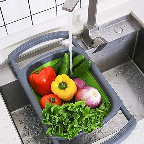 Kitchen Collapsible Colander,Colander Collapsible Silicone,Colander Strainer Over The Sink Vegetable/Fruit Colanders Strainers With Extendable Handles, Folding Strainer for Kitchen (6 Quart, blue)