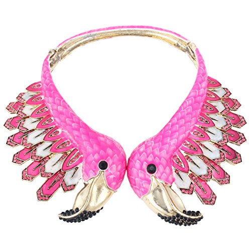 Ever Faith Animal Jewelry Pink Crystal Enamel Art Deco Style 2 Flamingo Statement Choker Necklace Gold-Tone #TOP11