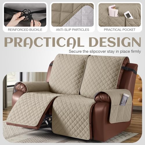 Image of KinCam Waterproof Loveseat Recliner Covers Washable, 2 Seater, Khaki