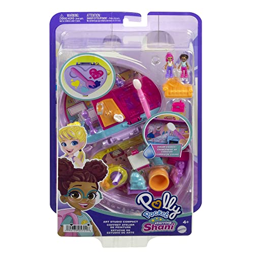 Polly Pocket Starring Shani Art Studio Compact, Micro Shani and Friend Dolls, 5 Reveals, 12 Accessories, Pop and Swap Feature, 4 and Up