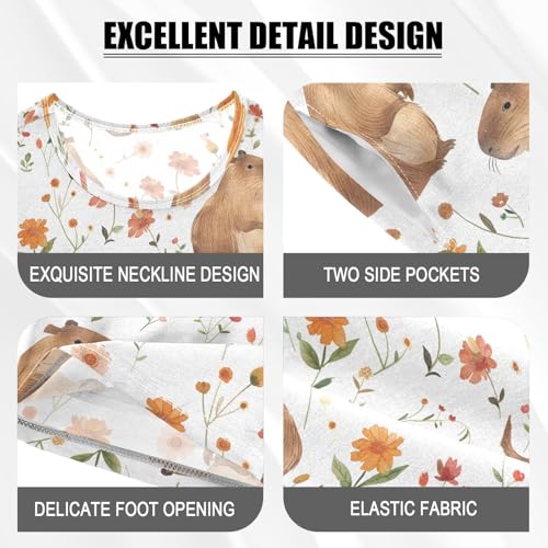 ALAZA Lovely Capybara Flower White Pajamas Short Sleeve 2 Piece Sleepwear Top and Bottom Pajama Set Unisex4