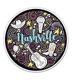 Nashville Country Music - 3' Vinyl Sticker - for Car Laptop Water Bottle Phone - Waterproof Decal