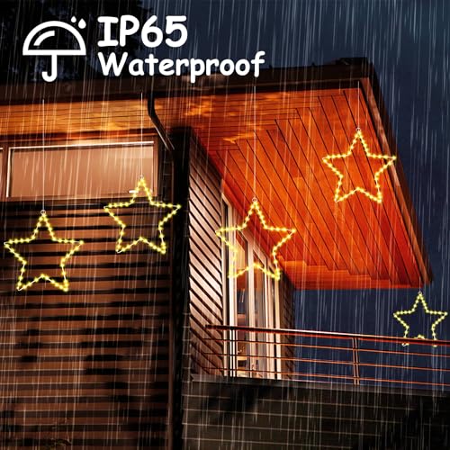 Miniatura 5 de Gizmify Luces Navidad Estrellas, 3 Pack 120 Led Cortina Luces Navidad A Pila Con Temporizador, 8 Modos, Control Remoto, Luces De Decoración Para Interior Exterior Navidad, Fiesta, Balcón