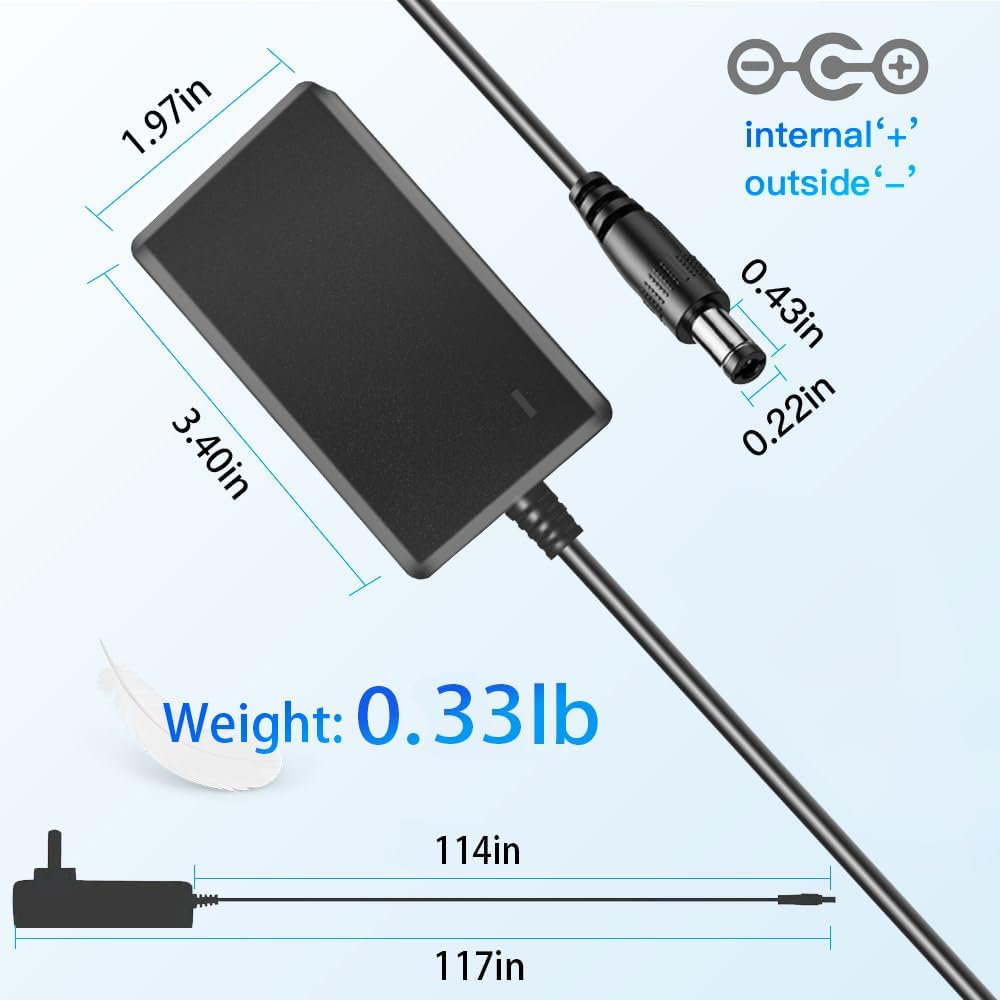 24V 1A Switching Power Supply Adapter 100-240V AC to DC 24V 1A Power Supply, 10ft DC Extension Power Cord with 5.5mm x 2.5/2.1mm DC Plug [10ft Extra Long Cord]