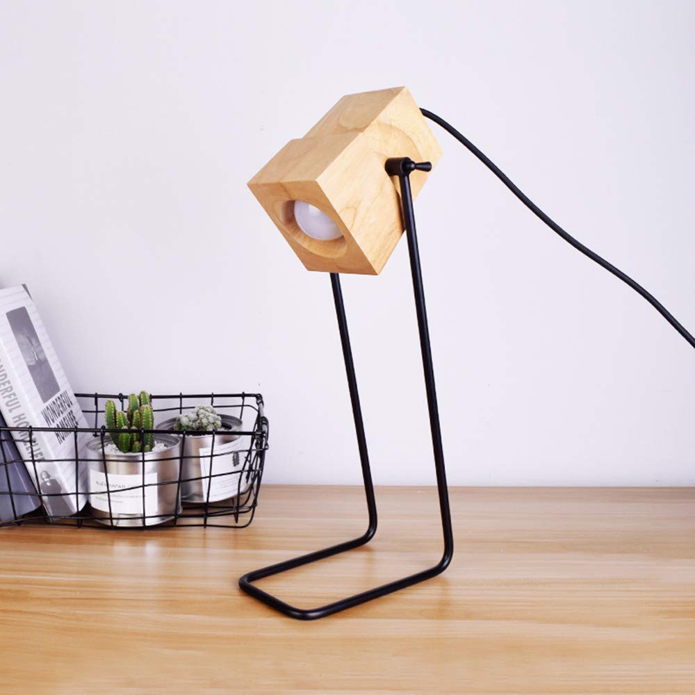Retro Holz Tischlampe Schwarz Metall Tischleuchte Augenschutz Vintage E27 Arbeitsleuchte Lernlampe Leselampe Schlafzimmer Nachttisch Lampe 18 * 12.5 * 41Cm