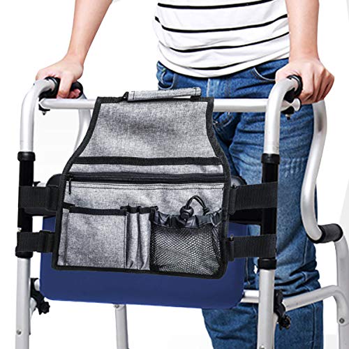 Vansun Short Gray Walker Aid - Multiple Pockets With Zipper Double Side Available, Organizer, With Multi-Type Of Pocket, Drawstring Pocket, Mesh Design, For Any Type Of Walker, Safe And Durable #TOP14